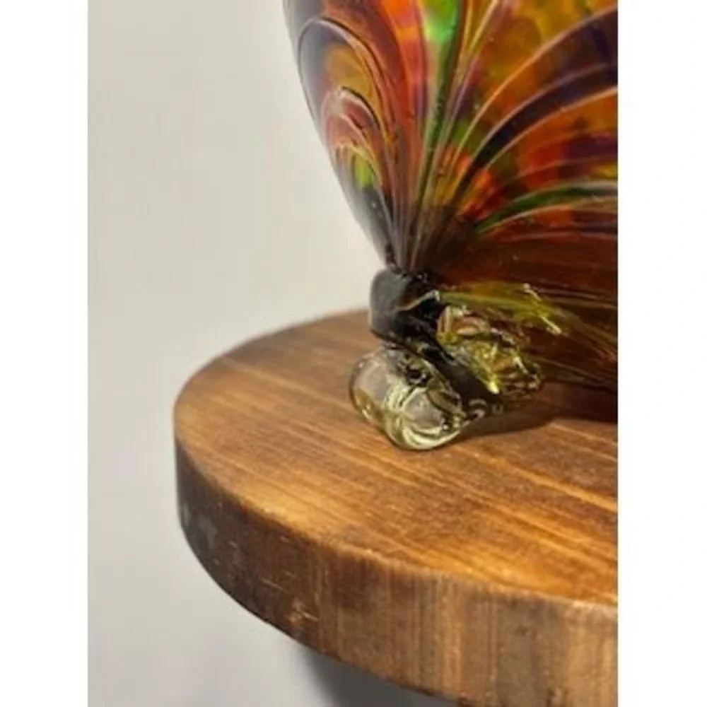 Vintage Kugel Style Hand Blown Glass Ornament Multi-color Swirl Bauble‎